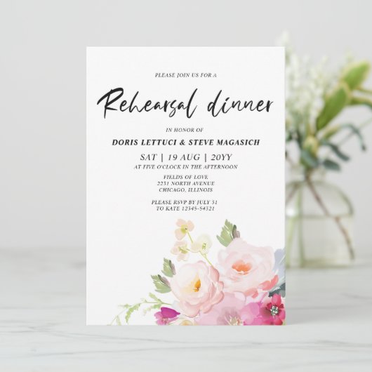 Invitation Dîner de répétition rose (Debout devant)