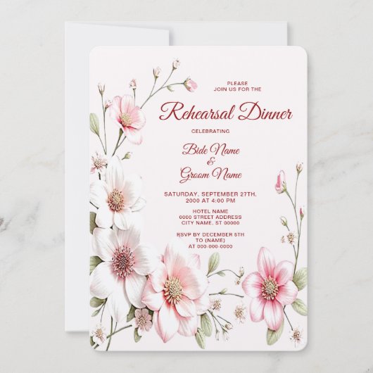 Invitation Dîner de répétition rose blanc rose (Devant)