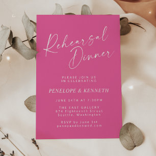 Invitation Dîner de répétition rose chaud écriture moderne mi