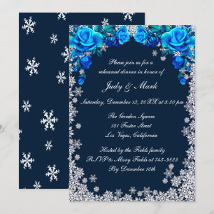 Invitation Dîner de répétition Rose de flocon de neige bleu v