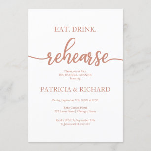Invitation Dîner de répétition Rose de répétition d'or