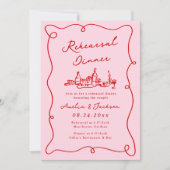 Invitation Dîner de répétition rose et rouge avec main fantai (Devant)