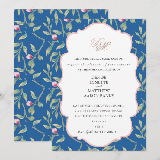Invitation Dîner de répétition Rose filandreuse (Devant / Derrière)
