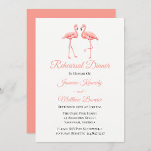 Invitation Dîner de répétition rose Flamant rose Mariage Luau