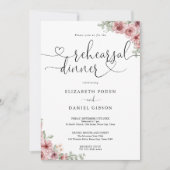 Invitation Dîner de répétition rose Floral Heart Script (Devant)