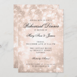 Invitation Dîner de répétition rose Gold Champagne Bokeh Élég