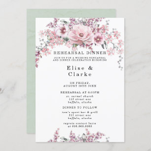 Invitation Dîner de répétition rose Gold Floral et Eucalyptus