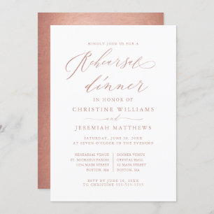 Invitation Dîner de répétition rose Gold Script Metallic Mari