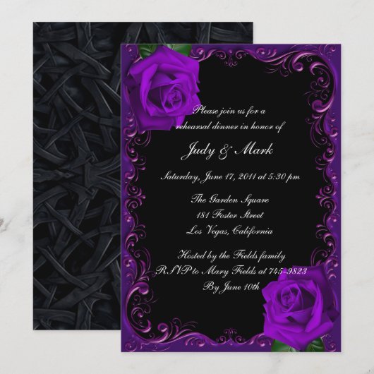 Invitation Dîner de répétition Rose Goth Purple élégant (Devant / Derrière)