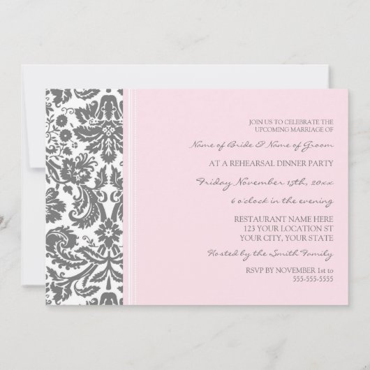 Invitation Dîner de répétition rose gris (Dos)