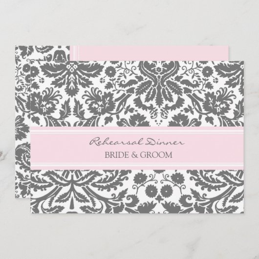 Invitation Dîner de répétition rose gris (Devant / Derrière)