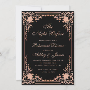 Invitation Dîner de répétition rose noire Rose Gold Vintage
