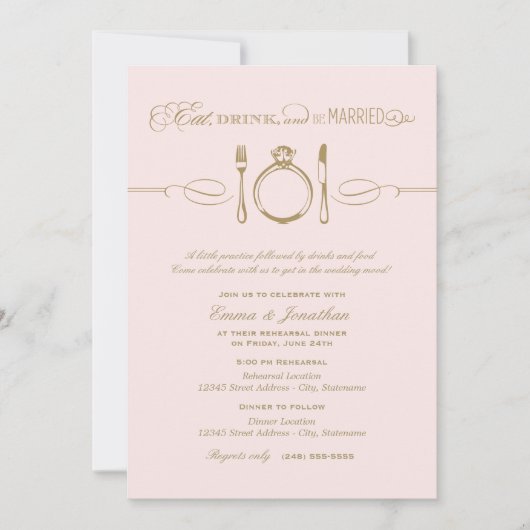 Invitation Dîner de répétition rose pour boire et être marié (Devant)