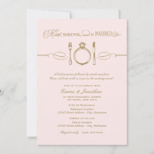 Invitation Dîner de répétition rose pour boire et être marié
