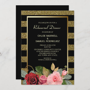Invitation Dîner de répétition Rose Sparkle Stripe