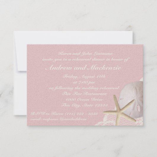 Invitation Dîner de répétition rose vintage Beach (Devant)