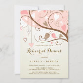 Invitation Dîner de répétition rose vintage Lovebirds (Devant)
