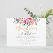 Invitation Dîner de répétition Roses en aquarelle rouge ombré (Debout devant)