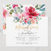 Invitation Dîner de répétition Roses en aquarelle rouge ombré (Devant / Derrière)