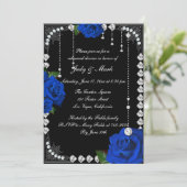 Invitation Dîner De Répétition Roses Et Diamants Bleus Romant (Debout devant)