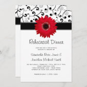 Invitation Dîner de répétition Rouge Gerbera Daisy Black Scro (Devant / Derrière)