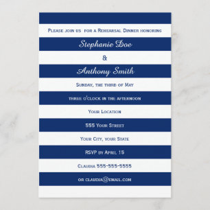 Invitation Dîner de répétition Royal Blue Striped