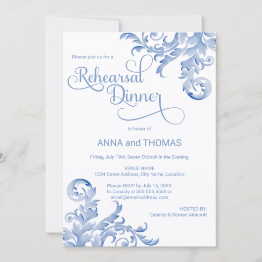 Invitation Dîner de répétition Royal Blue Watercolor (Devant)