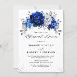 Invitation Dîner de répétition Royal Blue White Silver Floral<br><div class="desc">Élégant dîner de répétition mariage à thème bleu royal blanc argent avec élégant bouquet de bleu royal,  marine,  argent,  blanc pur bourgeons de fleurs roses et sauge vert eucalyptus feuilles. Veuillez me contacter pour toute aide sur la personnalisation ou si vous avez besoin d'un autre produit avec ce design.</div>