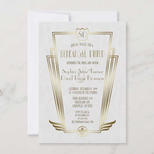 Invitation Dîner de répétition Royal Gold Art Deco (Devant)