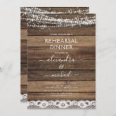 Invitation Dîner de répétition Rustic Farmhouse dentelle bois (Devant / Derrière)