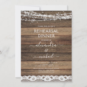 Invitation Dîner de répétition Rustic Farmhouse dentelle bois