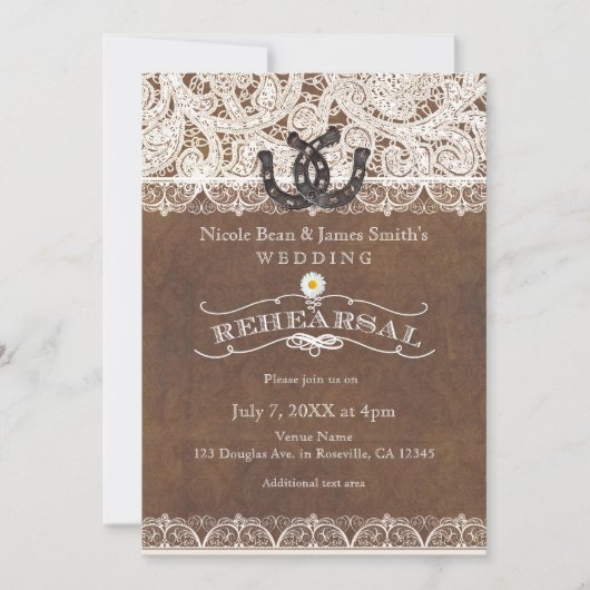 Invitation Dîner de répétition Rustic Horseshoes & Lace Count (Devant)