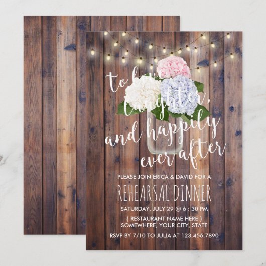 Invitation Dîner de répétition Rustic Hydrangea Floral Mason  (Devant / Derrière)