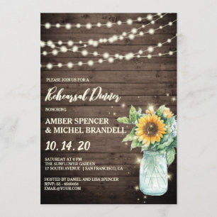 Invitation Dîner de répétition Rustic Sunflower String