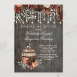 Invitation Dîner de répétition Rustic Winery Floral Lights<br><div class="desc">Vin de ferme baril et pays chic bourgogne / marsala aquarelle fleurs vignoble rustique / vignoble automne répétition dîner invitations</div>