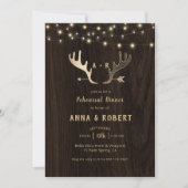 Invitation Dîner de répétition Rustic Wood Rose Gold Antlers (Devant)