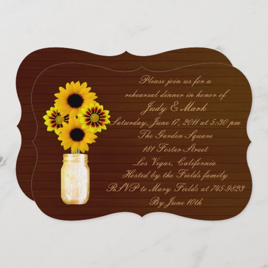 Invitation Dîner de répétition Rustic Yellow Mason Jar Invita (Devant / Derrière)