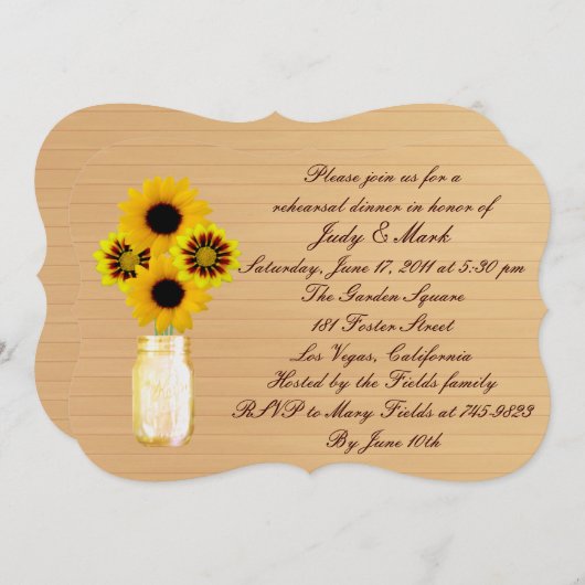 Invitation Dîner de répétition Rustic Yellow Mason Jar Invita (Devant / Derrière)