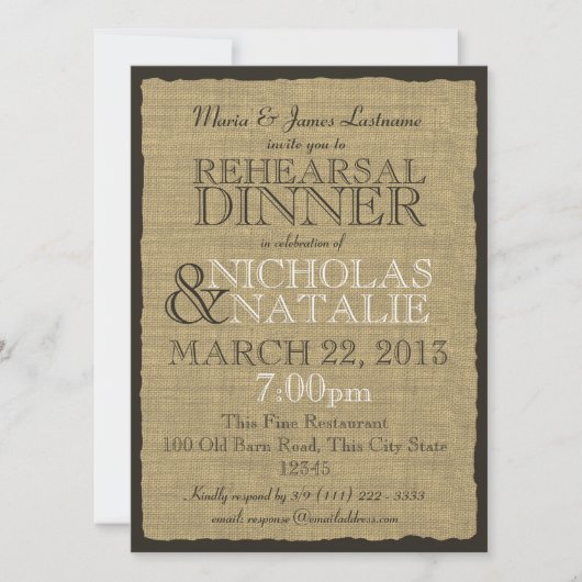 Invitation Dîner de répétition rustique (Devant)