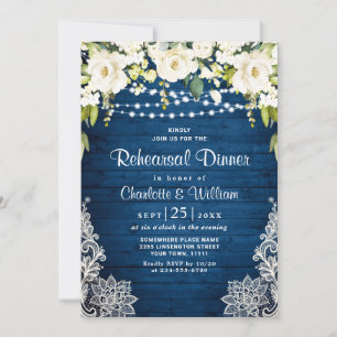 Invitation Dîner de répétition rustique aux élégantes roses b