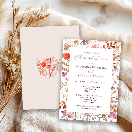 Invitation Dîner de répétition Rustique Boho Chic Bege Fleurs