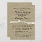 Invitation Dîner de répétition Rustique Burlap et White Bow (Devant / Derrière)
