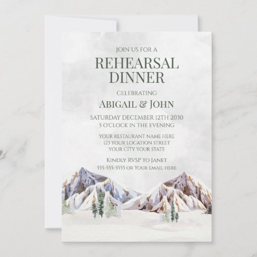 Invitation Dîner de répétition rustique de forêt hivernale de (Devant)