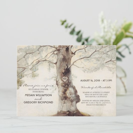 Invitation Dîner de répétition rustique de l'arbre (Debout devant)