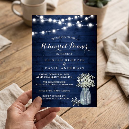 Invitation Dîner de répétition rustique de minuit sous des lu