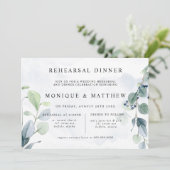 Invitation Dîner de répétition rustique Dusty Blue Eucalyptus (Debout devant)