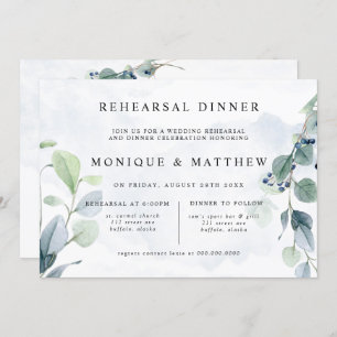 Invitation Dîner de répétition rustique Dusty Blue Eucalyptus