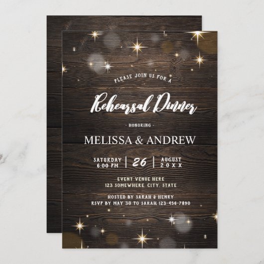 Invitation Dîner de répétition rustique en bois (Devant / Derrière)