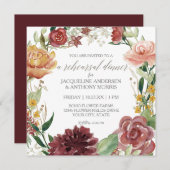 Invitation Dîner de répétition Rustique Floral Burgundy Blush (Devant / Derrière)