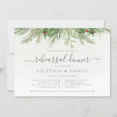 Invitation Dîner de répétition Rustique hiver verdure Berries (Devant)